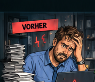 Herr Berger gestresst am Arbeitsplatz